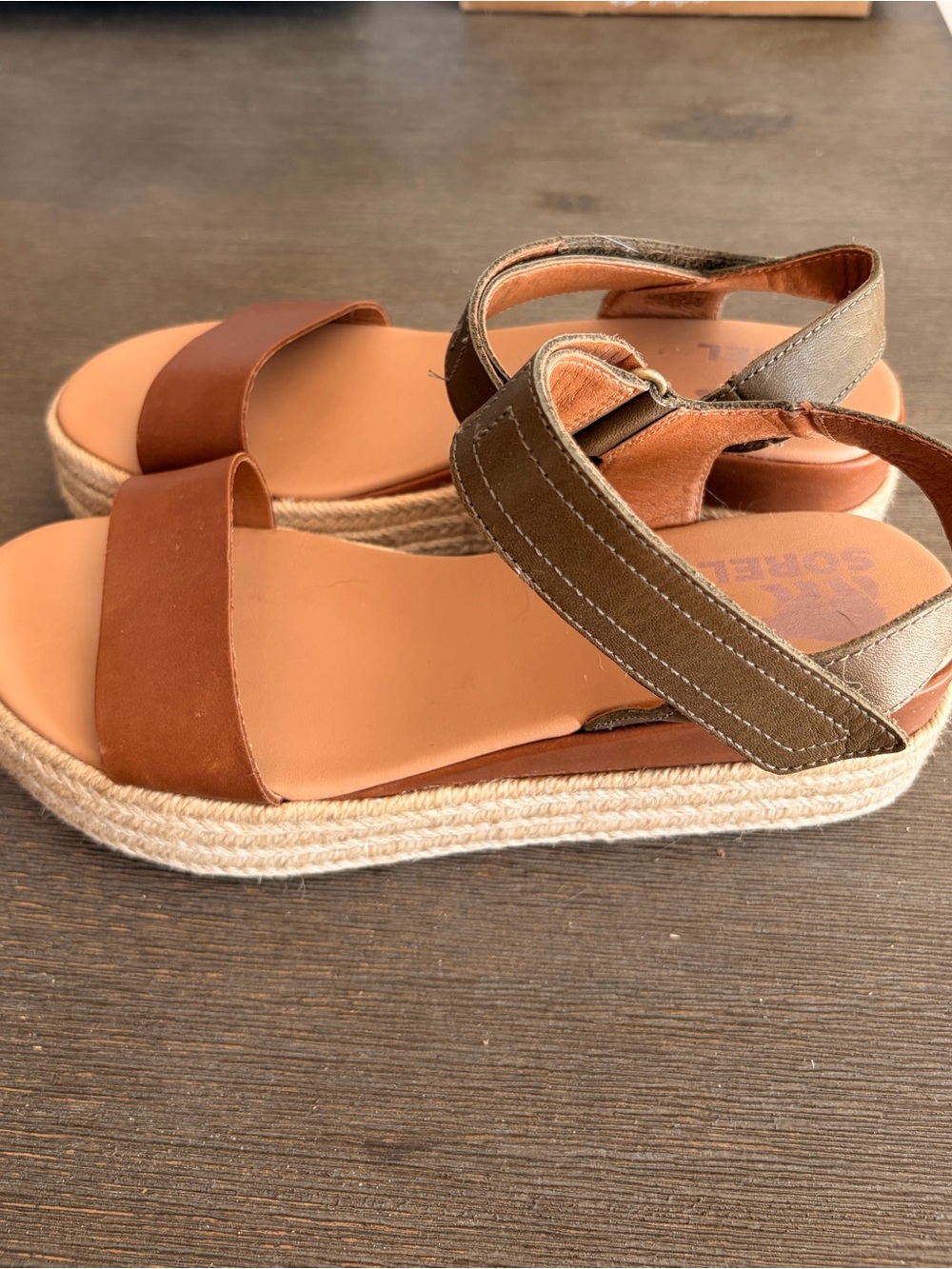 Sorel Women's Brown and Olive cameron flat Platform Sandals